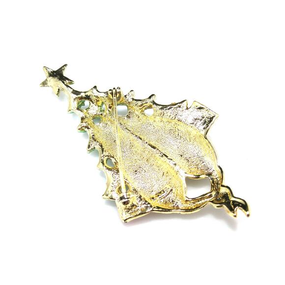 Vintage Signed Christmas Tree & Cats Brooch, Gold Plated, Book Piece - Picture 9 of 10